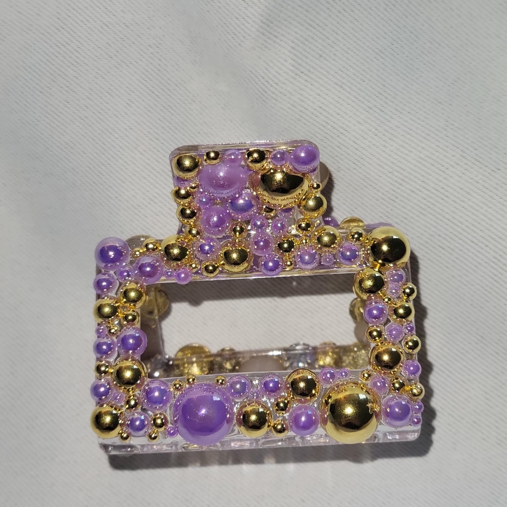 Purple and Gold Beaded Hair Claw Clip